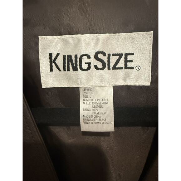 King Size Brand Mens Large Genuine Leather Brown Sleeveless Button Down Pockets - Picture 6 of 6